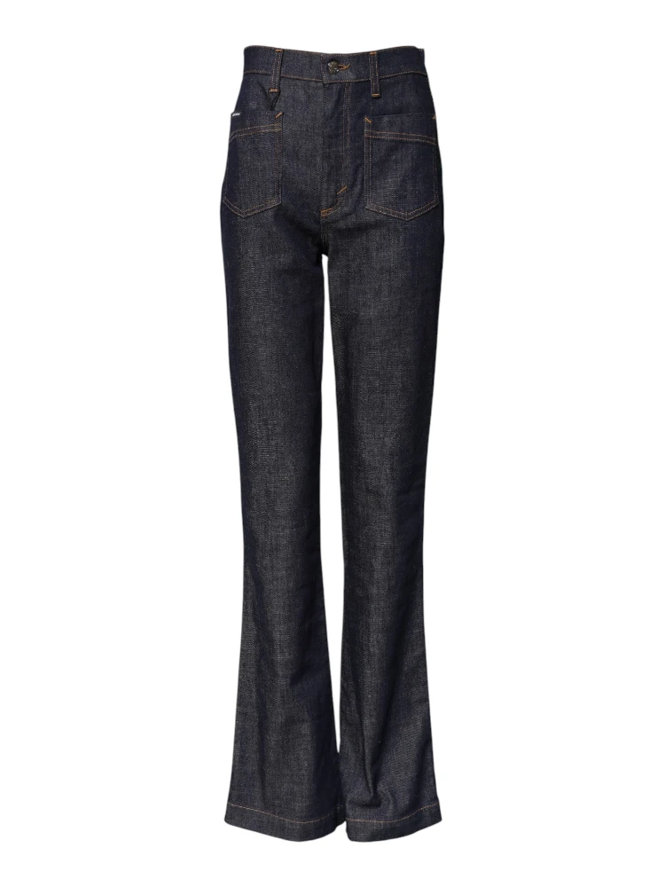Dark Blue Cotton Flared Wide Leg Denim Jeans