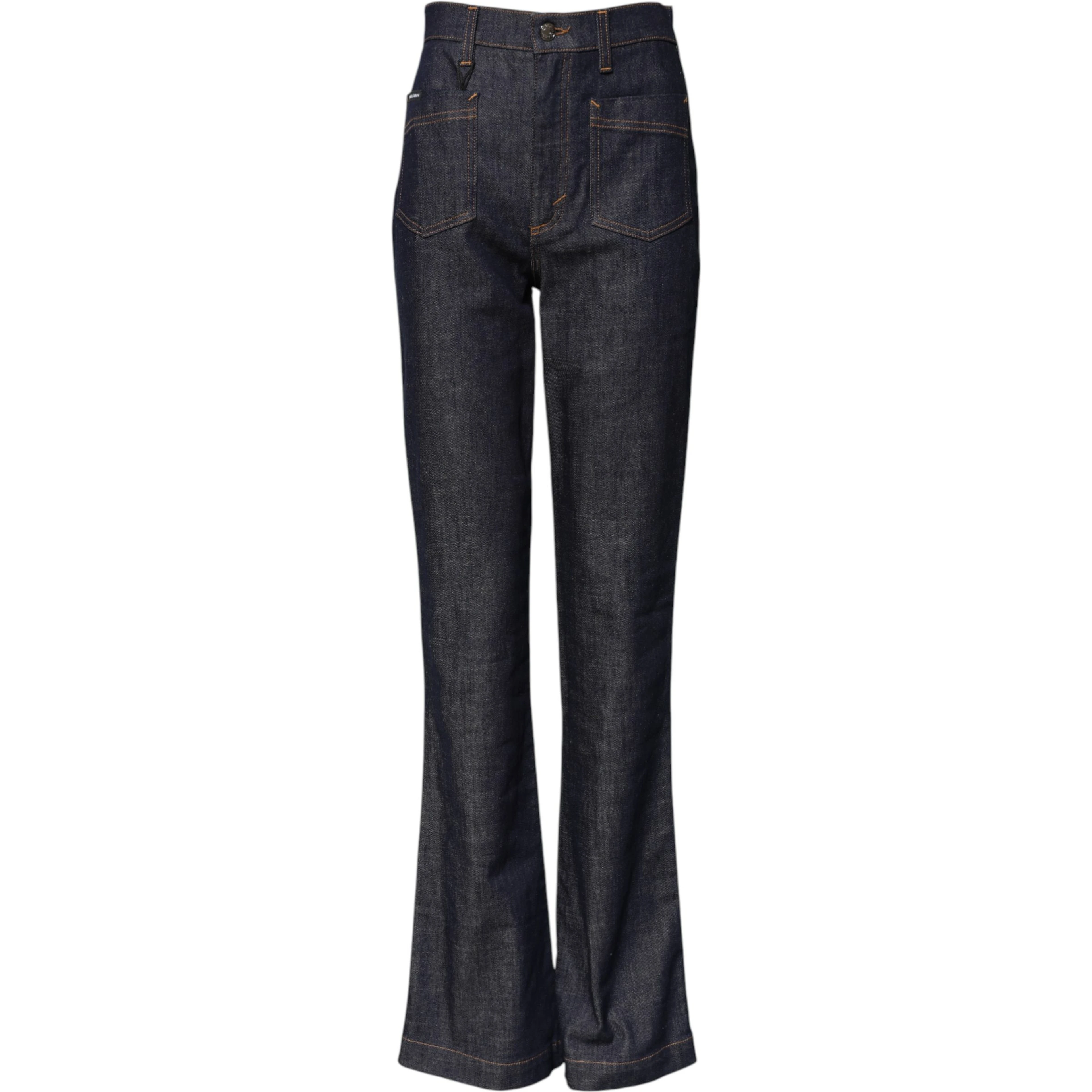 Dark Blue Cotton Flared Wide Leg Denim Jeans