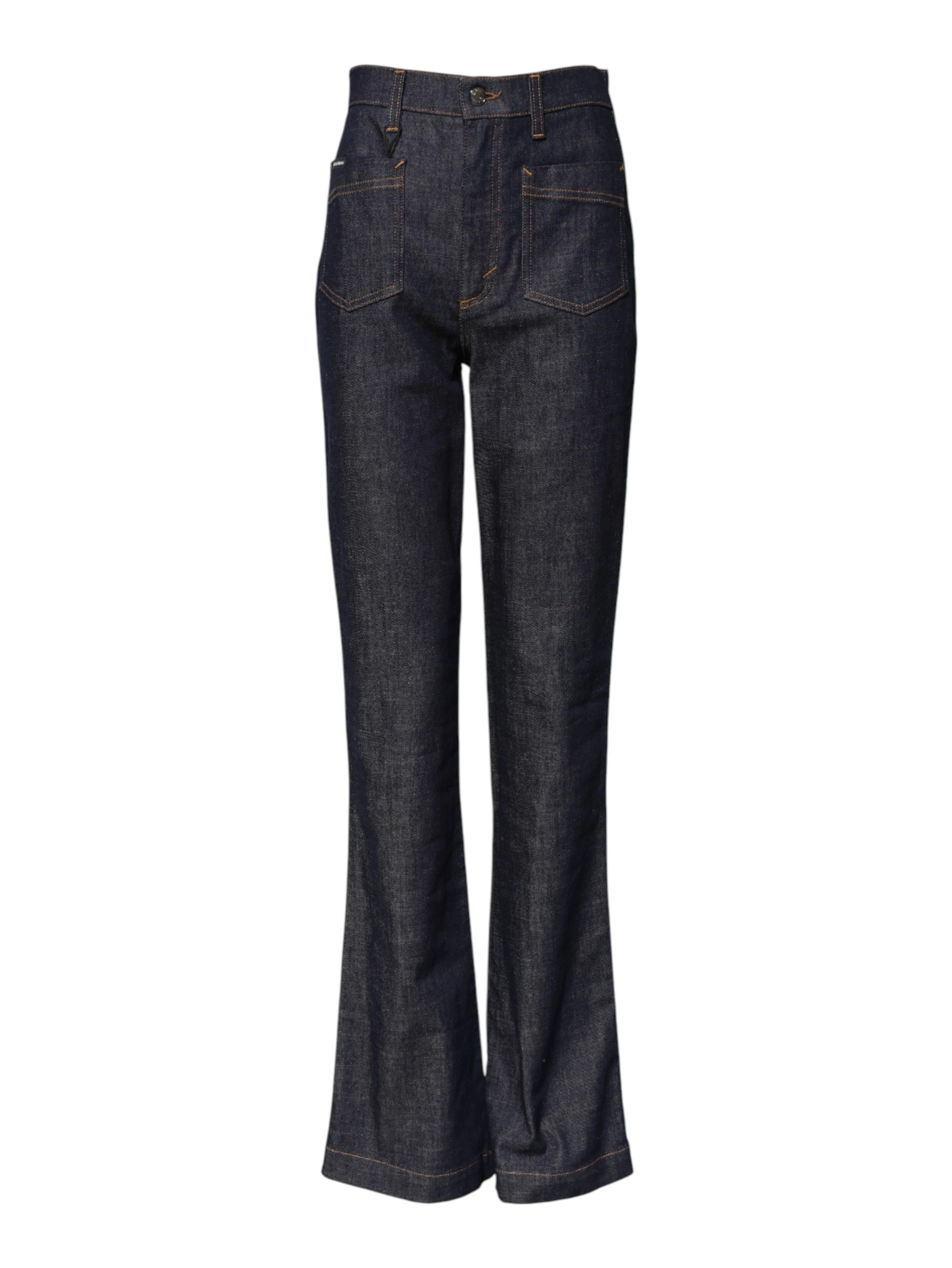 Dark Blue Cotton Flared Wide Leg Denim Jeans
