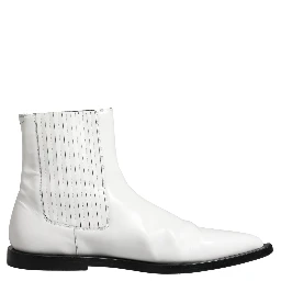 White Leather Chelsea SlipOn Ankle Boots Shoes