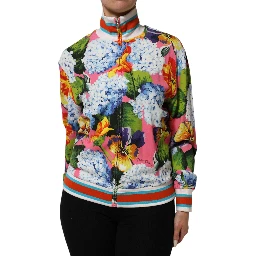 Multicolor Floral Print Zip Cardigan Jacket