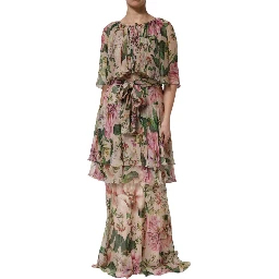 Multicolor Floral Silk Layered Maxi Dress