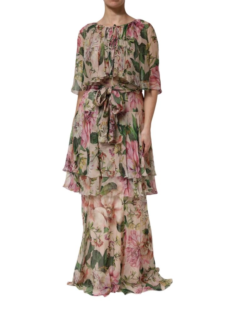 Multicolor Floral Silk Layered Maxi Dress