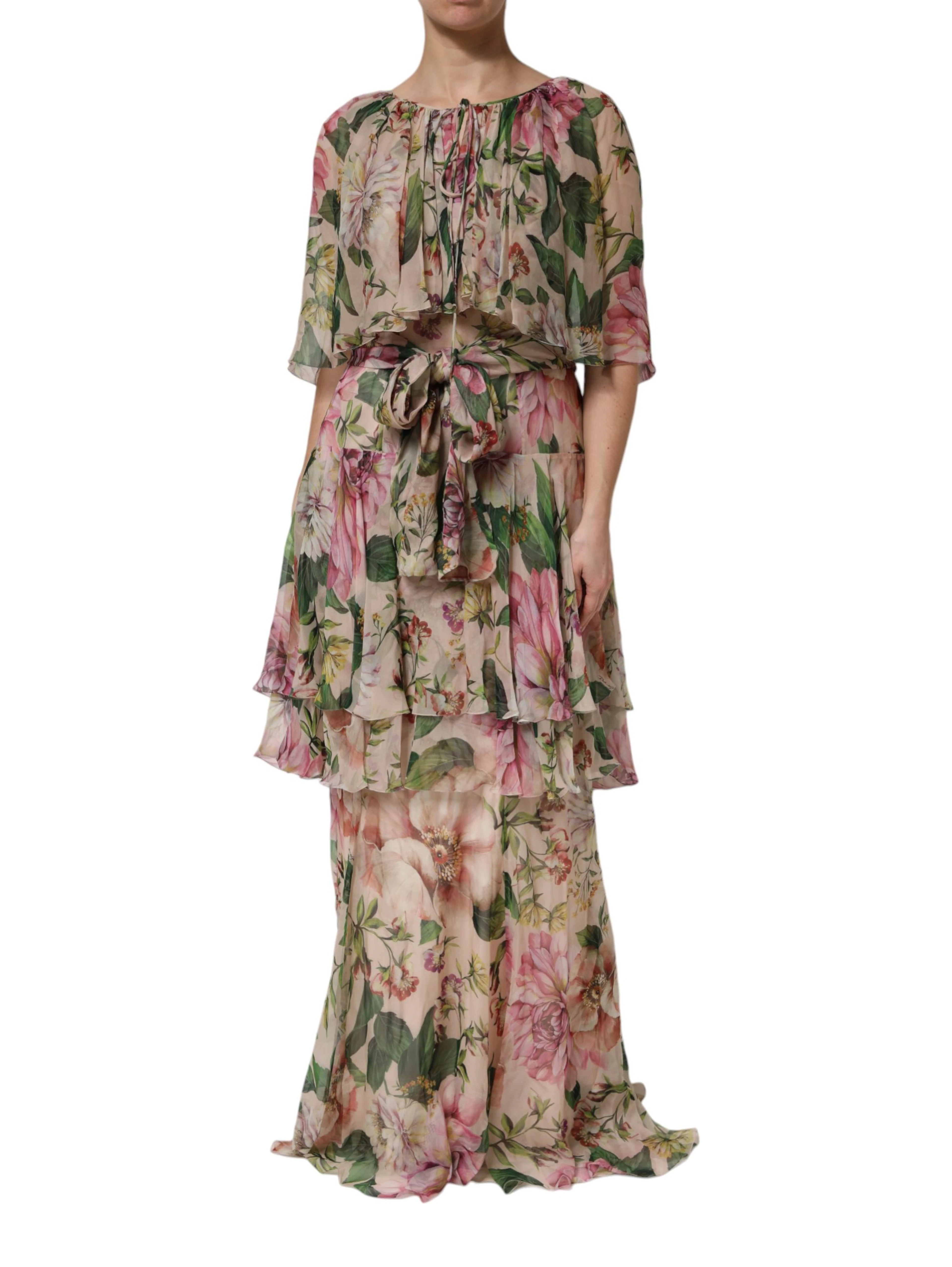 Multicolor Floral Silk Layered Maxi Dress