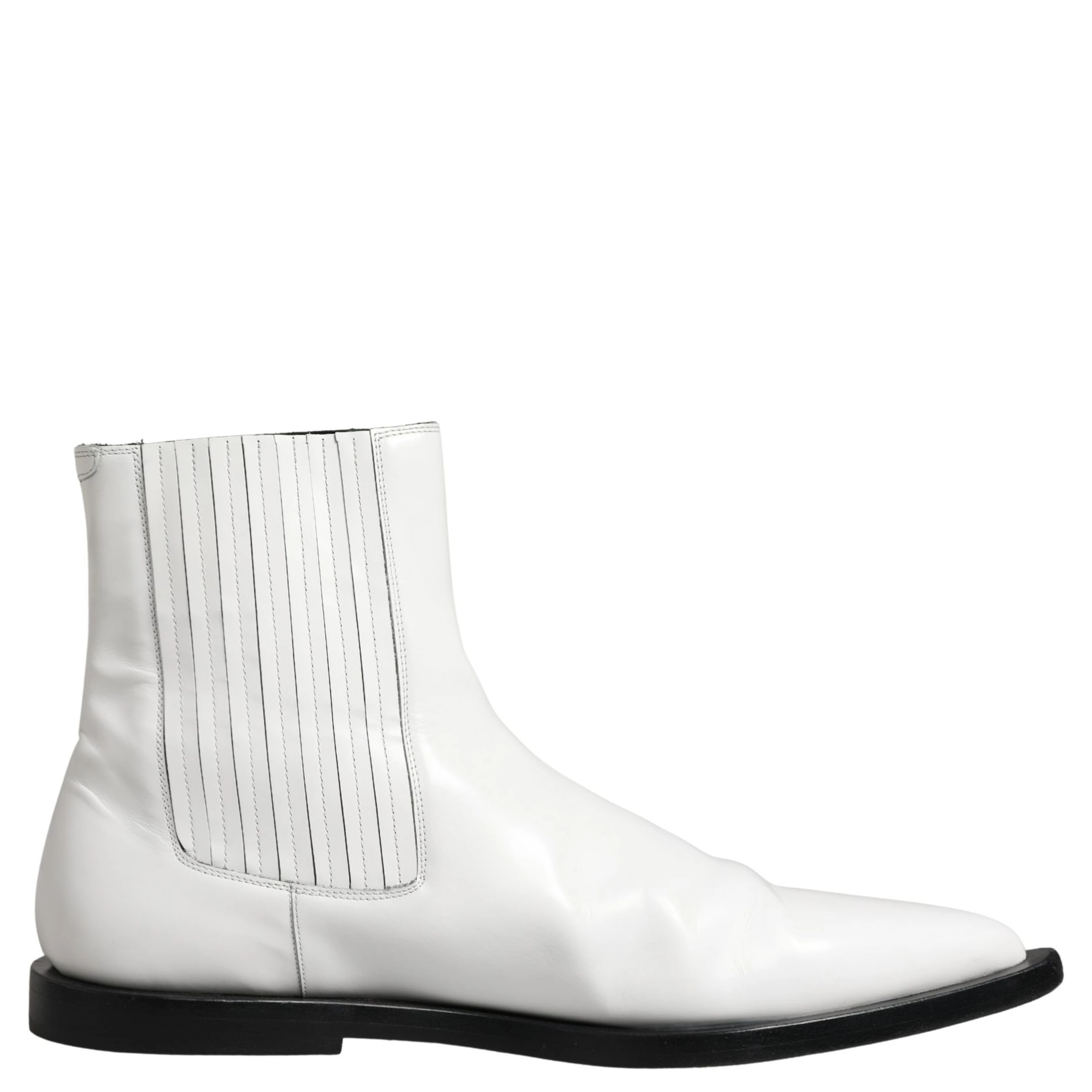 White Leather Chelsea SlipOn Ankle Boots Shoes