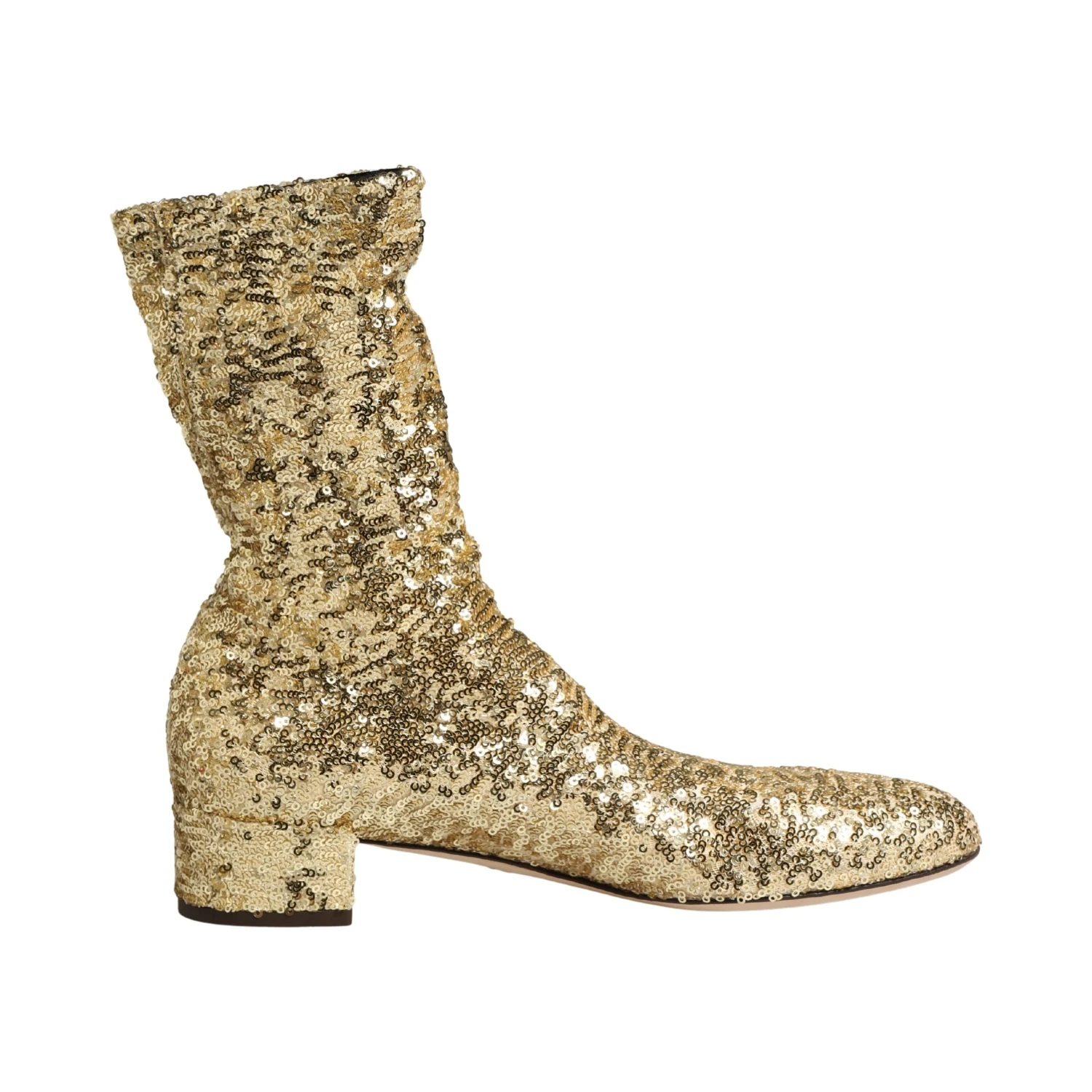 Gold Sequined Short Boots Stretch Shoes