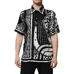 Black Silk Logo Print Short Sleeves Shirt