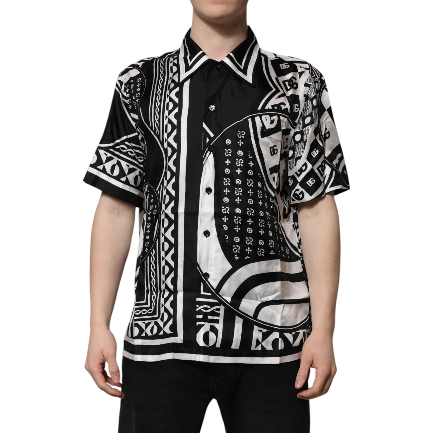 Black Silk Logo Print Short Sleeves Shirt