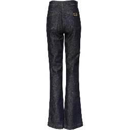 Dark Blue Cotton Flared Wide Leg Denim Jeans