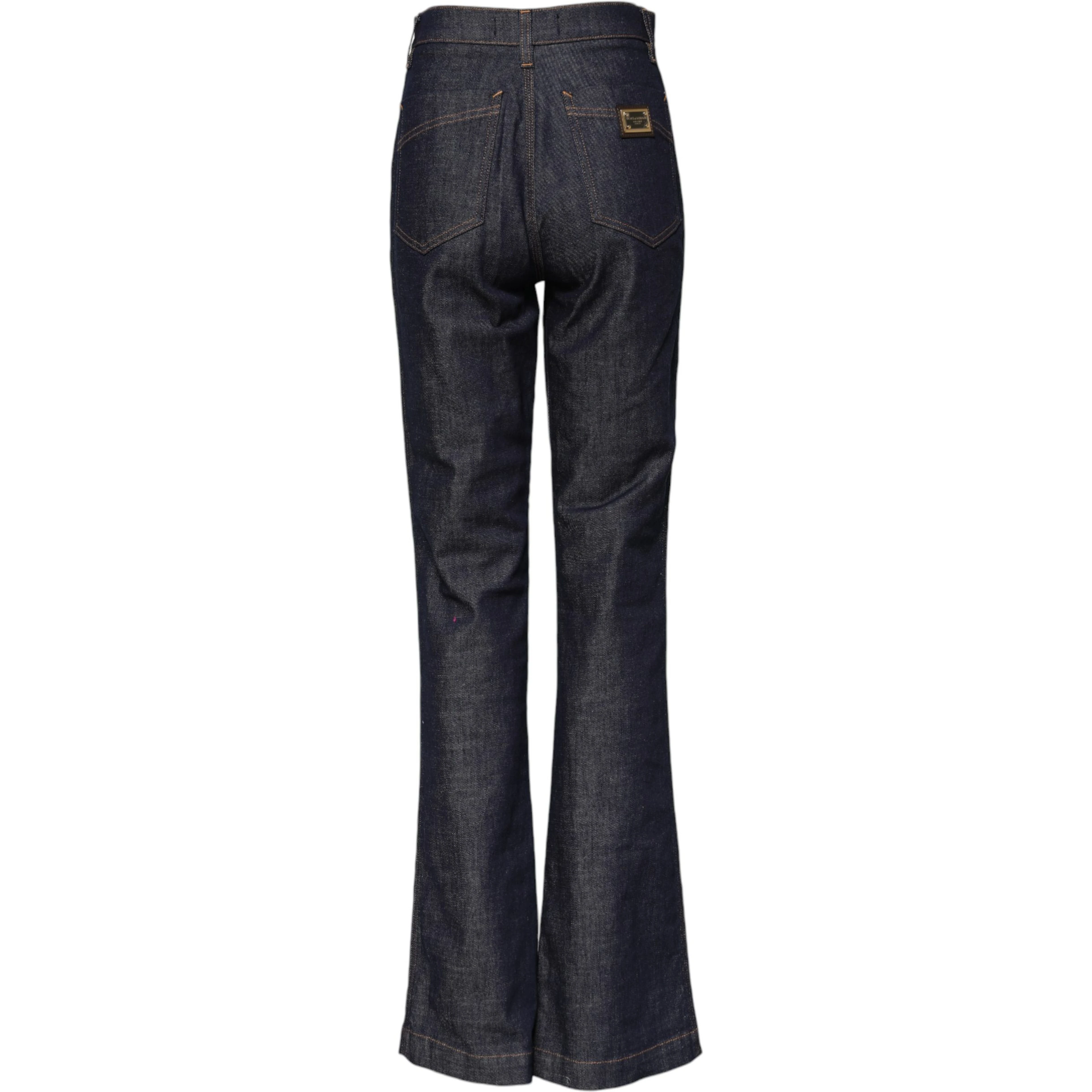 Dark Blue Cotton Flared Wide Leg Denim Jeans