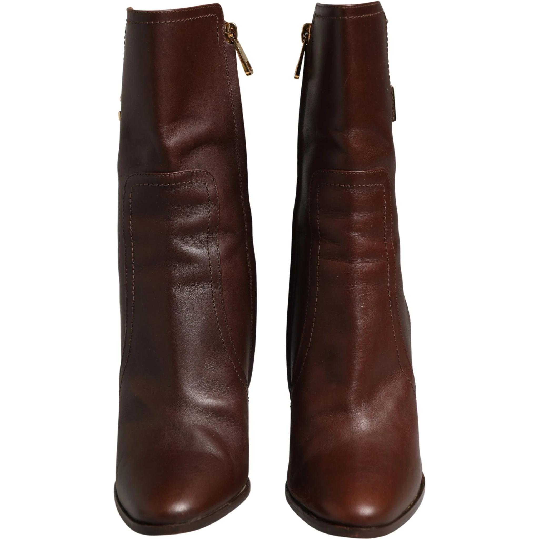 Brown Leather Heels Mid Calf Boots Shoes