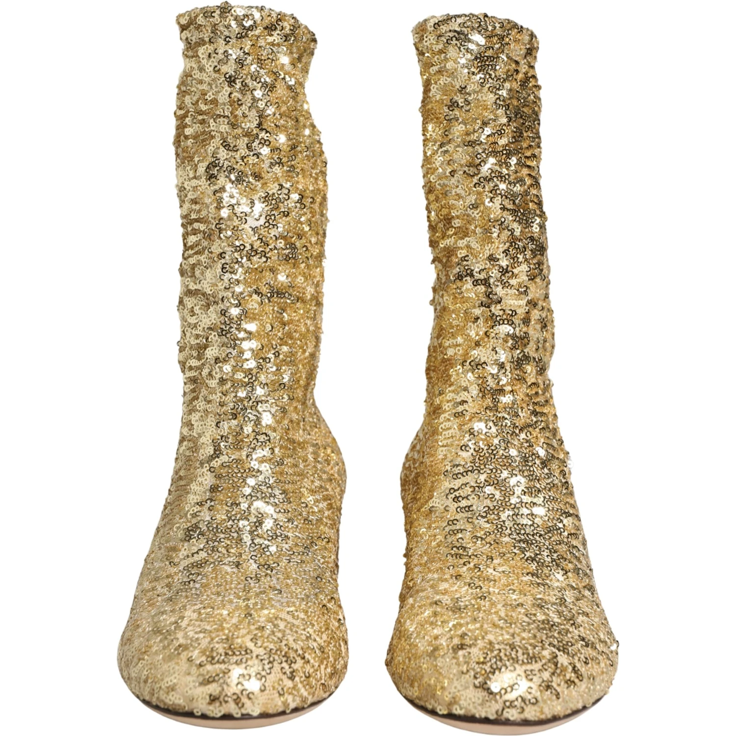 Gold Sequined Short Boots Stretch Shoes