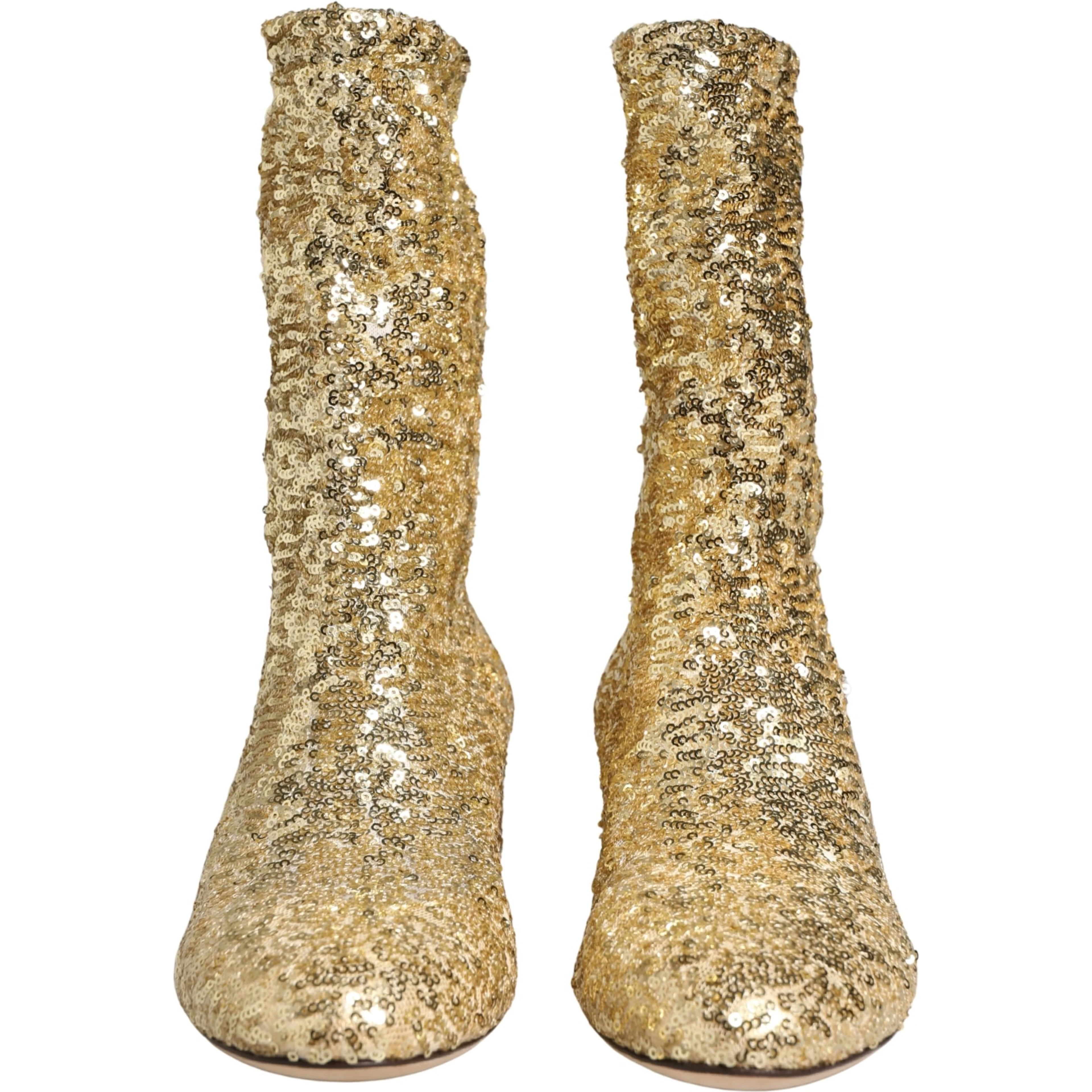 Gold Sequined Short Boots Stretch Shoes
