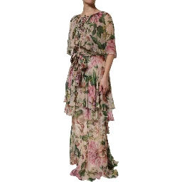 Multicolor Floral Silk Layered Maxi Dress