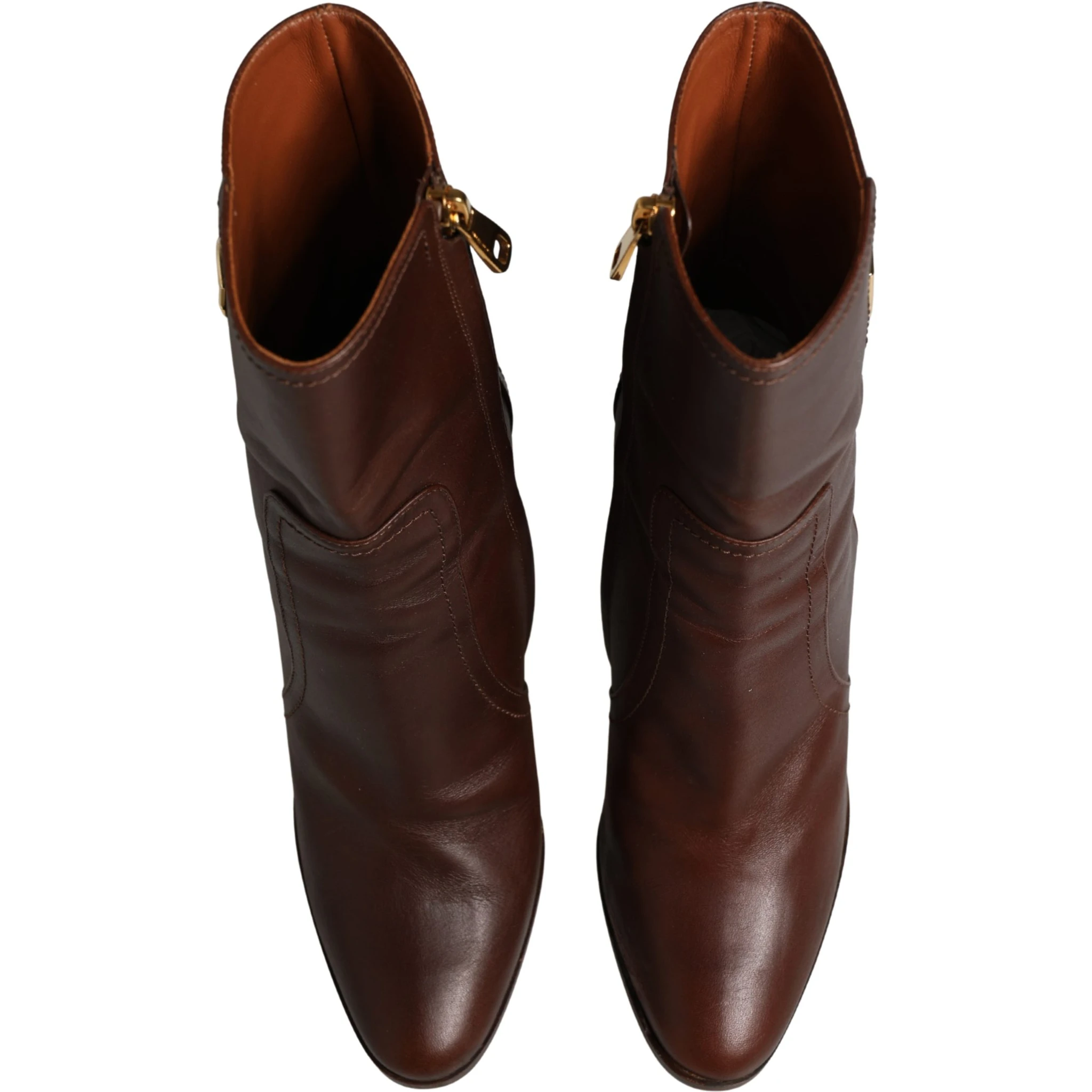 Brown Leather Heels Mid Calf Boots Shoes