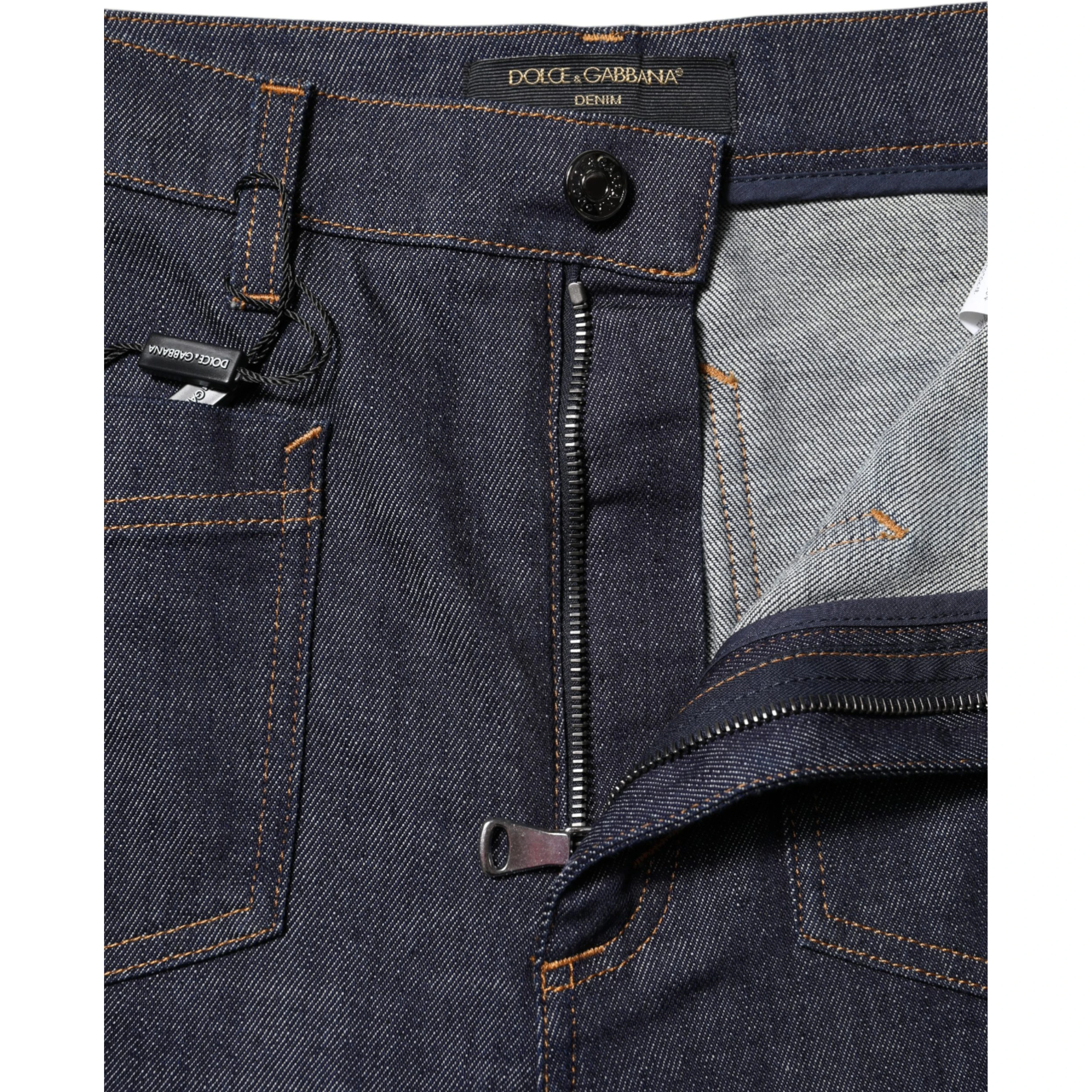 Dark Blue Cotton Flared Wide Leg Denim Jeans