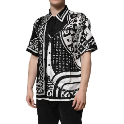 Black Silk Logo Print Short Sleeves Shirt