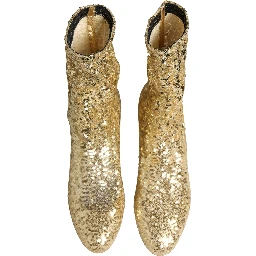 Gold Sequined Short Boots Stretch Shoes
