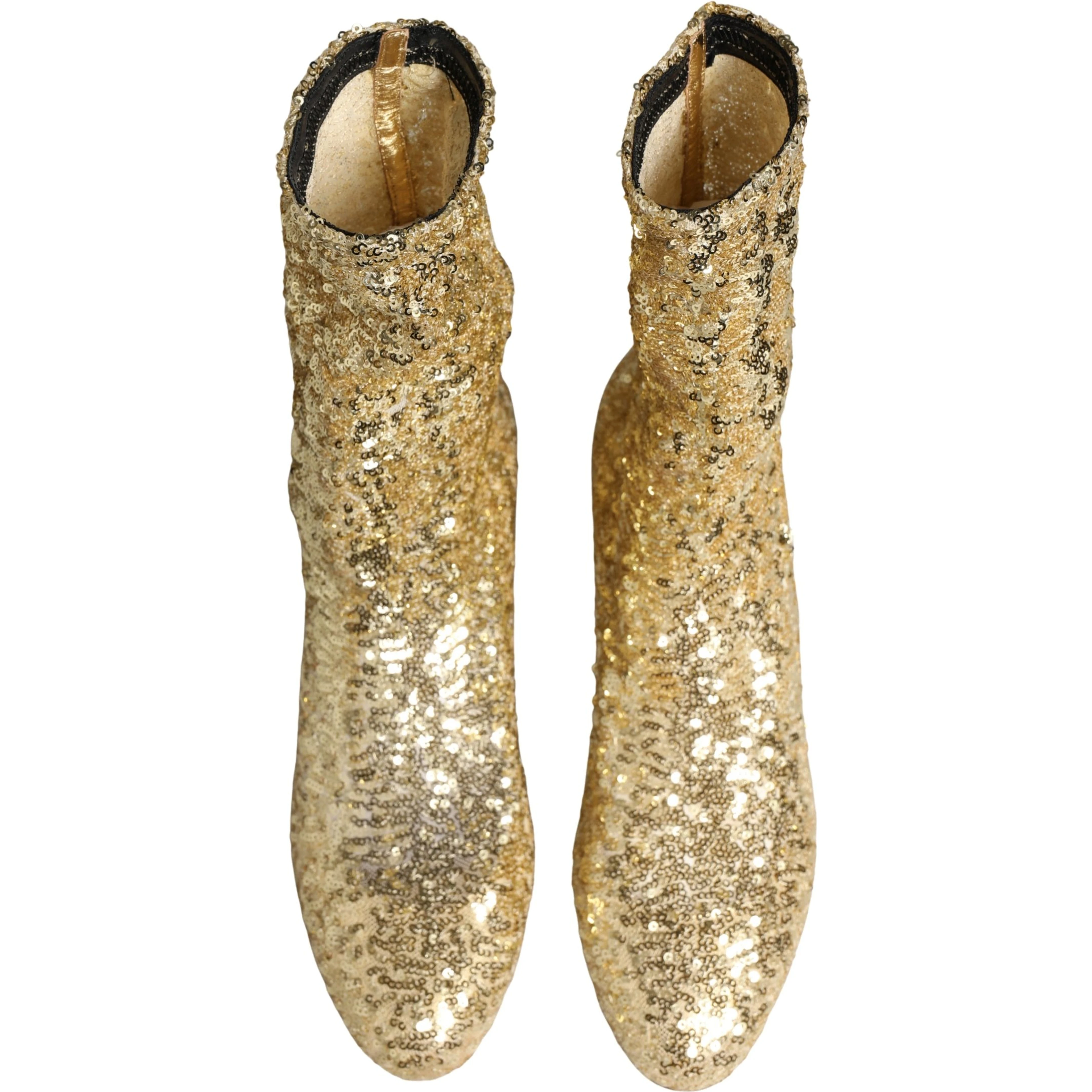 Gold Sequined Short Boots Stretch Shoes