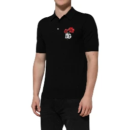 Black Wool Logo Floral Short Sleeve T-shirt