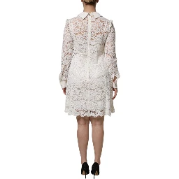 White Floral Lace Viscose Collared Mini Dress
