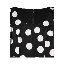Black White Polka Dot Silk Sheath Midi Dress