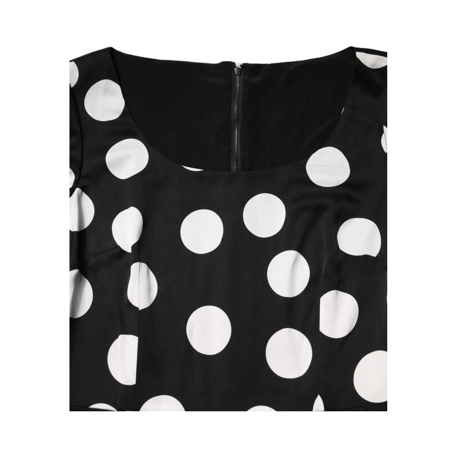 Black White Polka Dot Silk Sheath Midi Dress