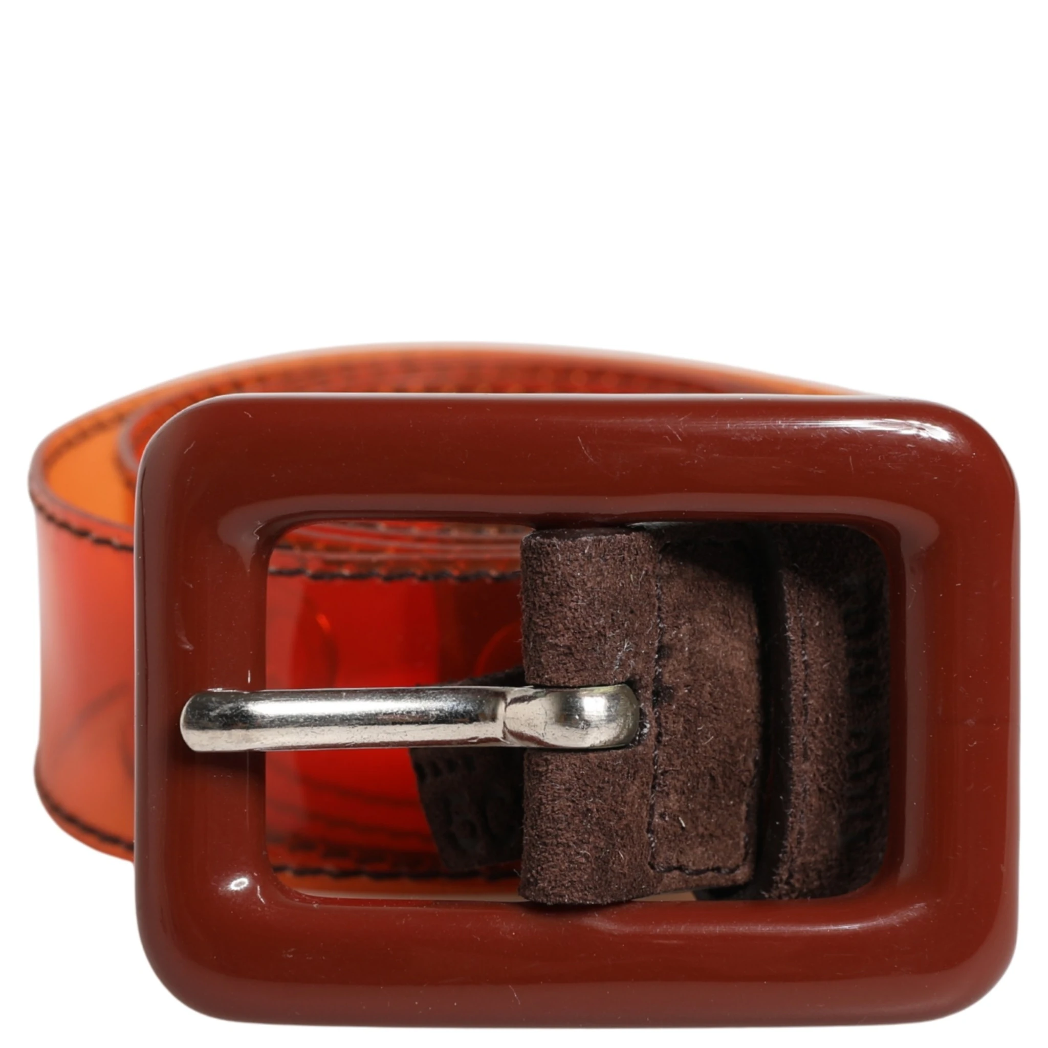 Orange PVC Waist Women Cintura Square Buckle Belt