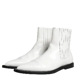 White Leather Chelsea SlipOn Ankle Boots Shoes