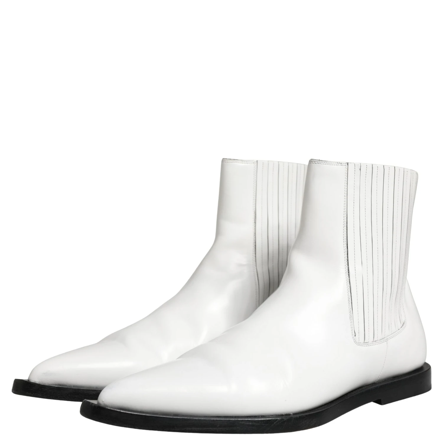 White Leather Chelsea SlipOn Ankle Boots Shoes