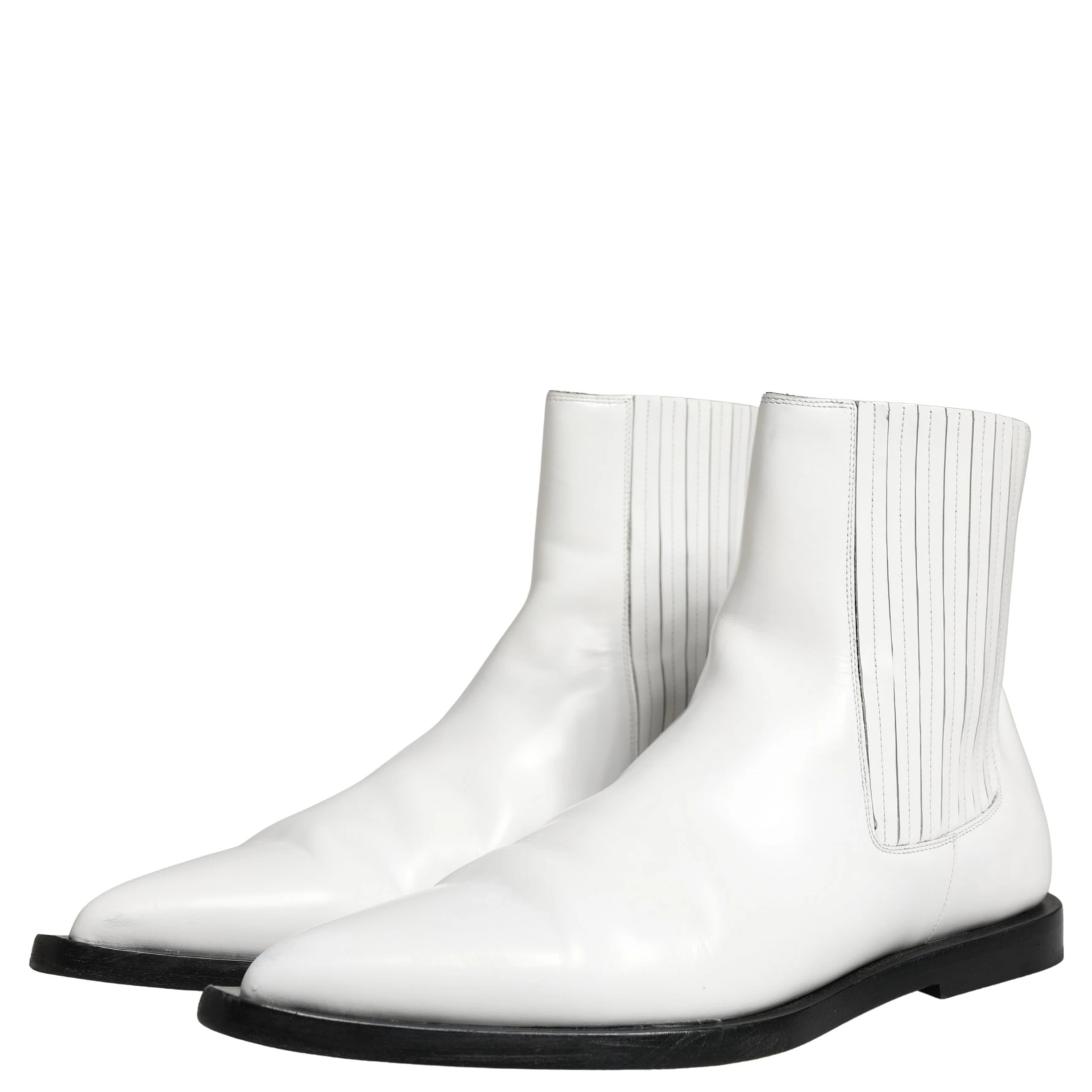 White Leather Chelsea SlipOn Ankle Boots Shoes