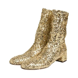 Gold Sequined Short Boots Stretch Shoes