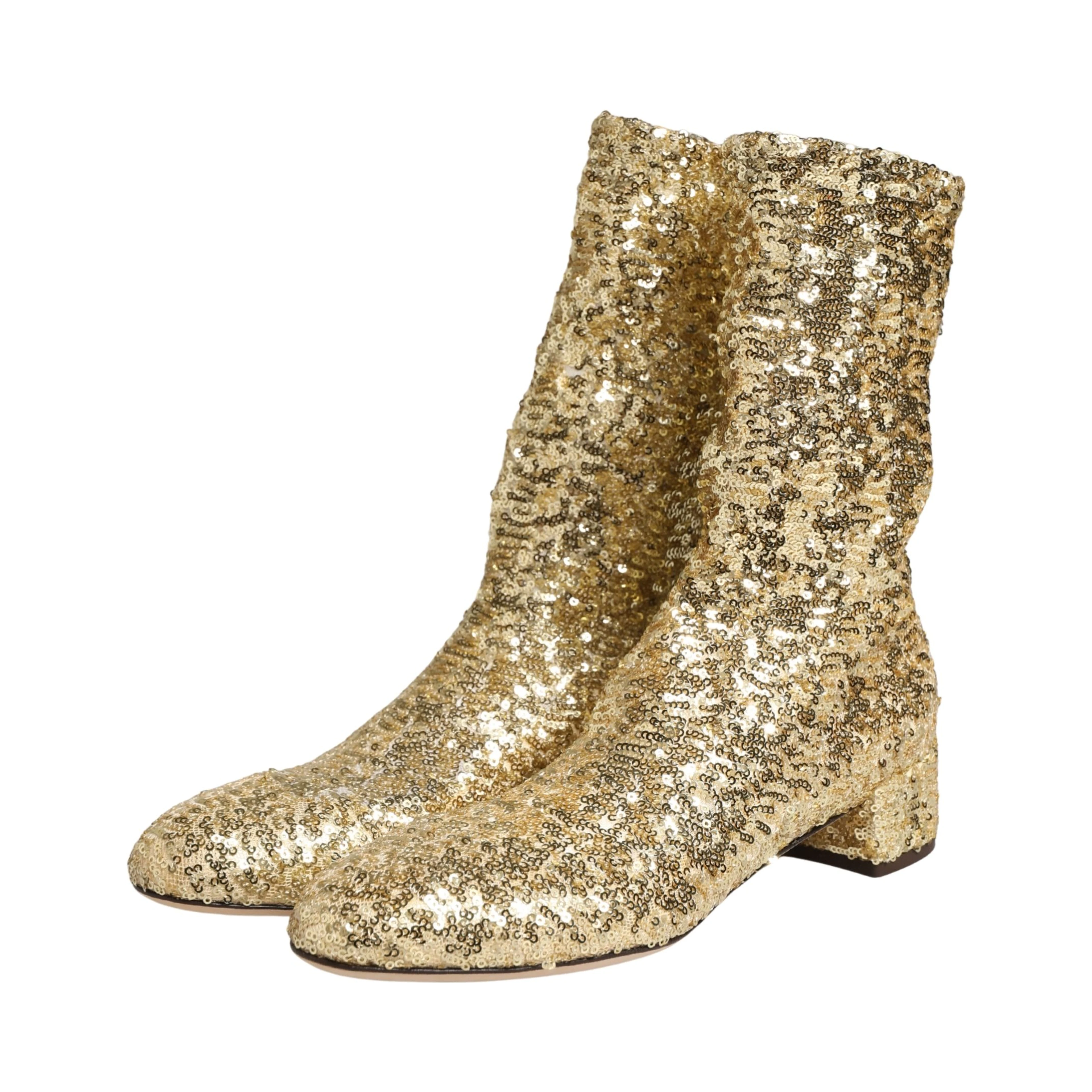 Gold Sequined Short Boots Stretch Shoes