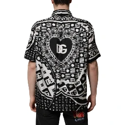 Black Silk Logo Print Short Sleeves Shirt