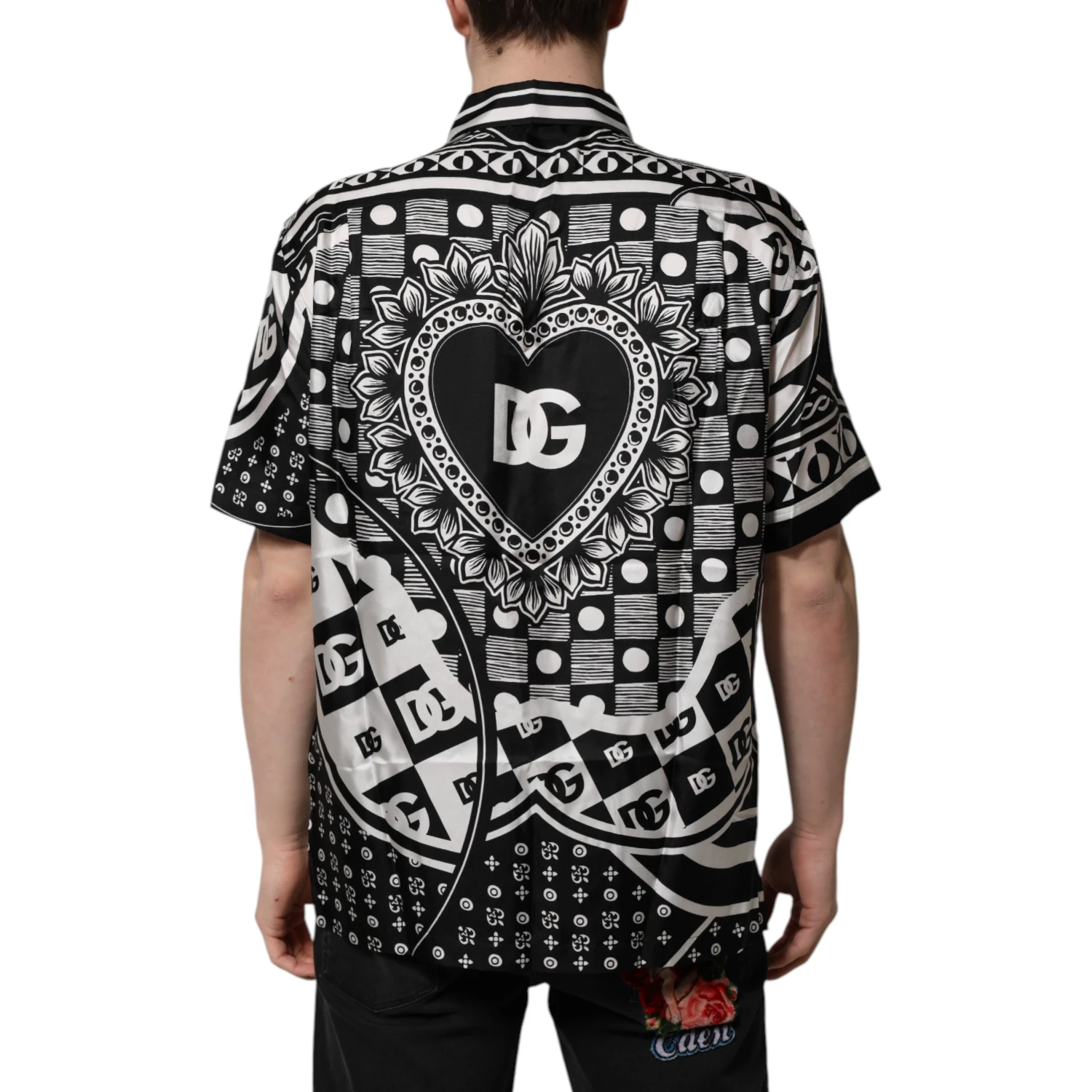 Black Silk Logo Print Short Sleeves Shirt