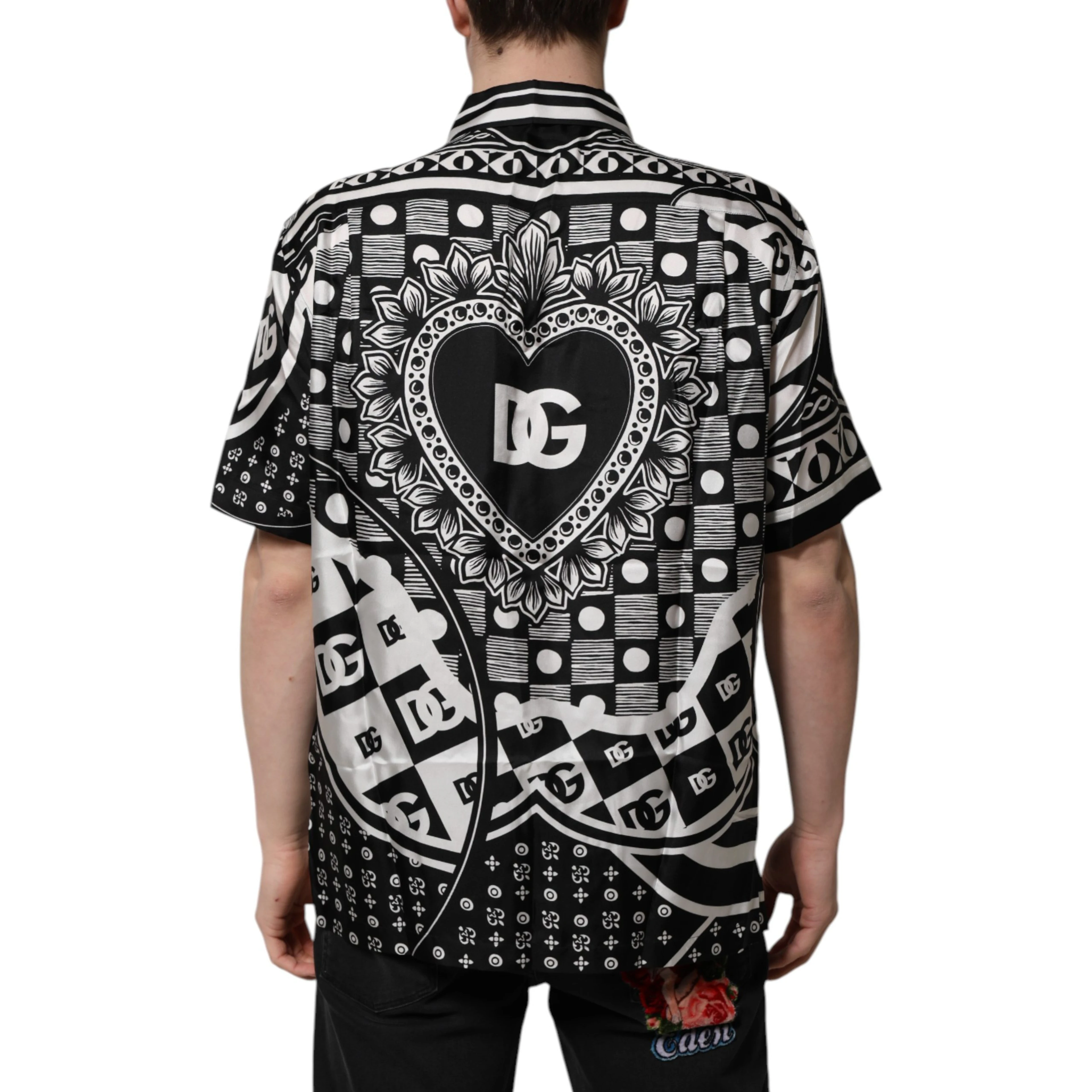 Black Silk Logo Print Short Sleeves Shirt
