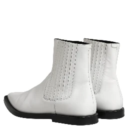 White Leather Chelsea SlipOn Ankle Boots Shoes