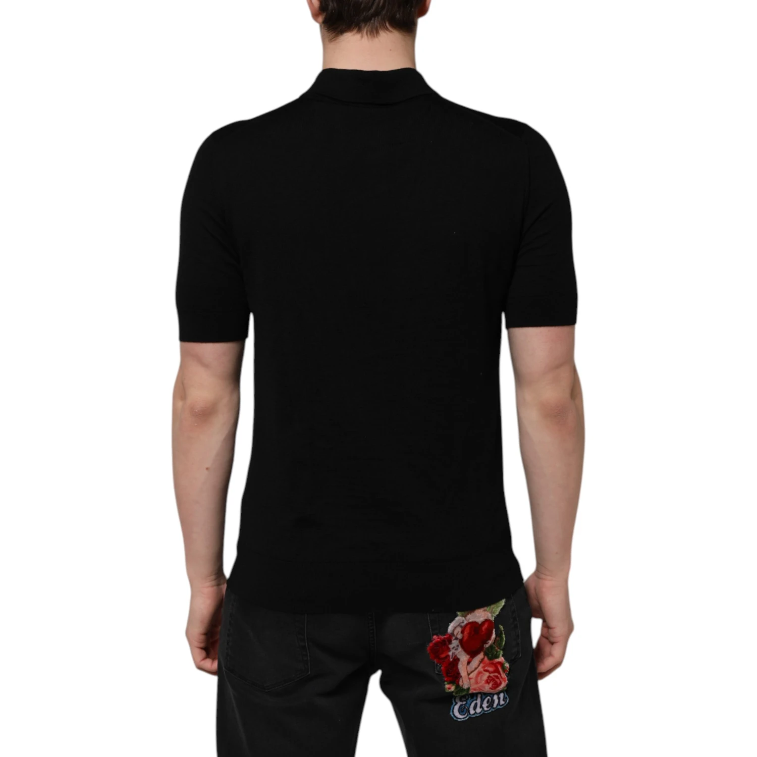 Black Wool Logo Floral Short Sleeve T-shirt