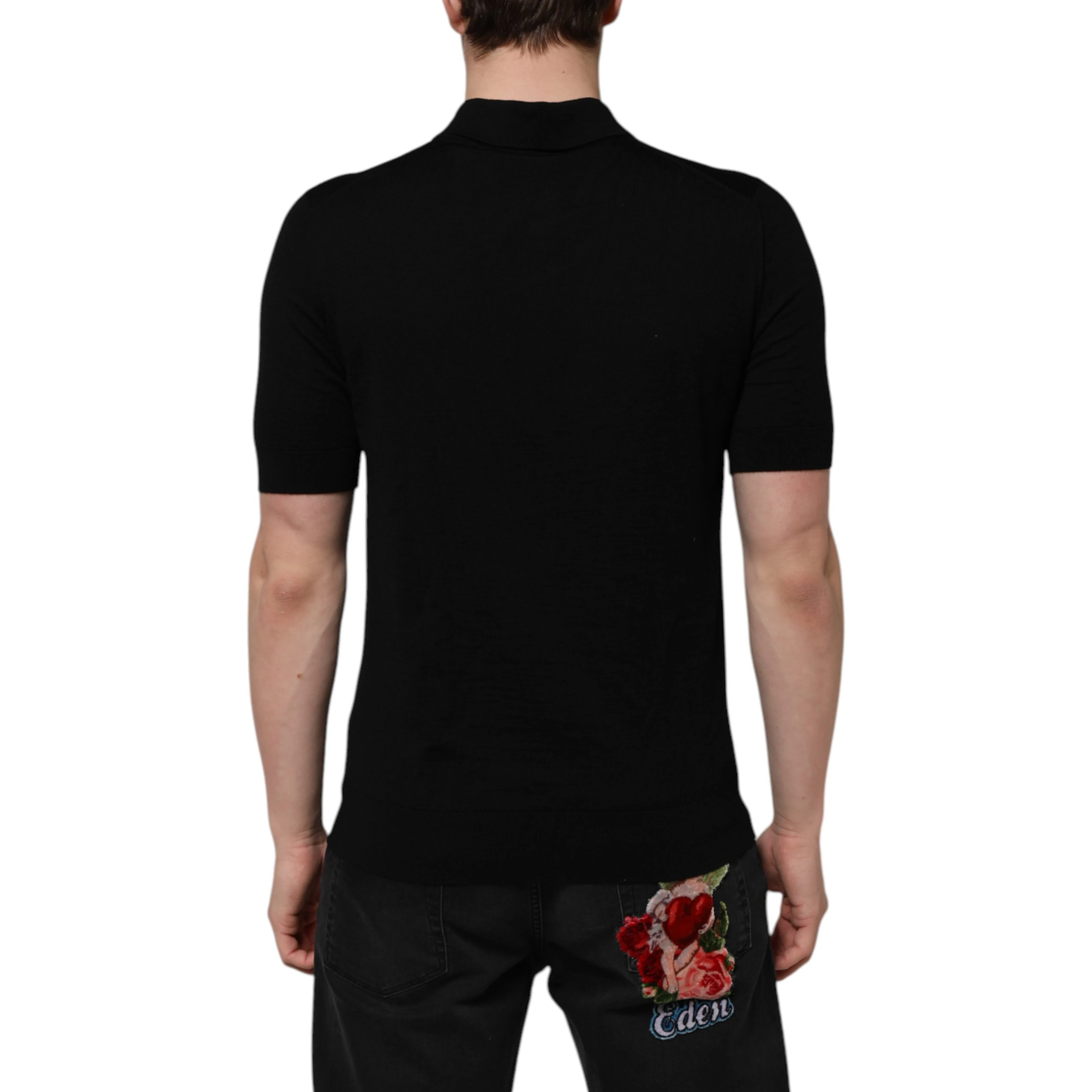 Black Wool Logo Floral Short Sleeve T-shirt