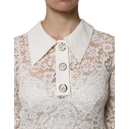 White Floral Lace Viscose Collared Mini Dress