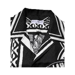 Black Silk Logo Print Short Sleeves Shirt