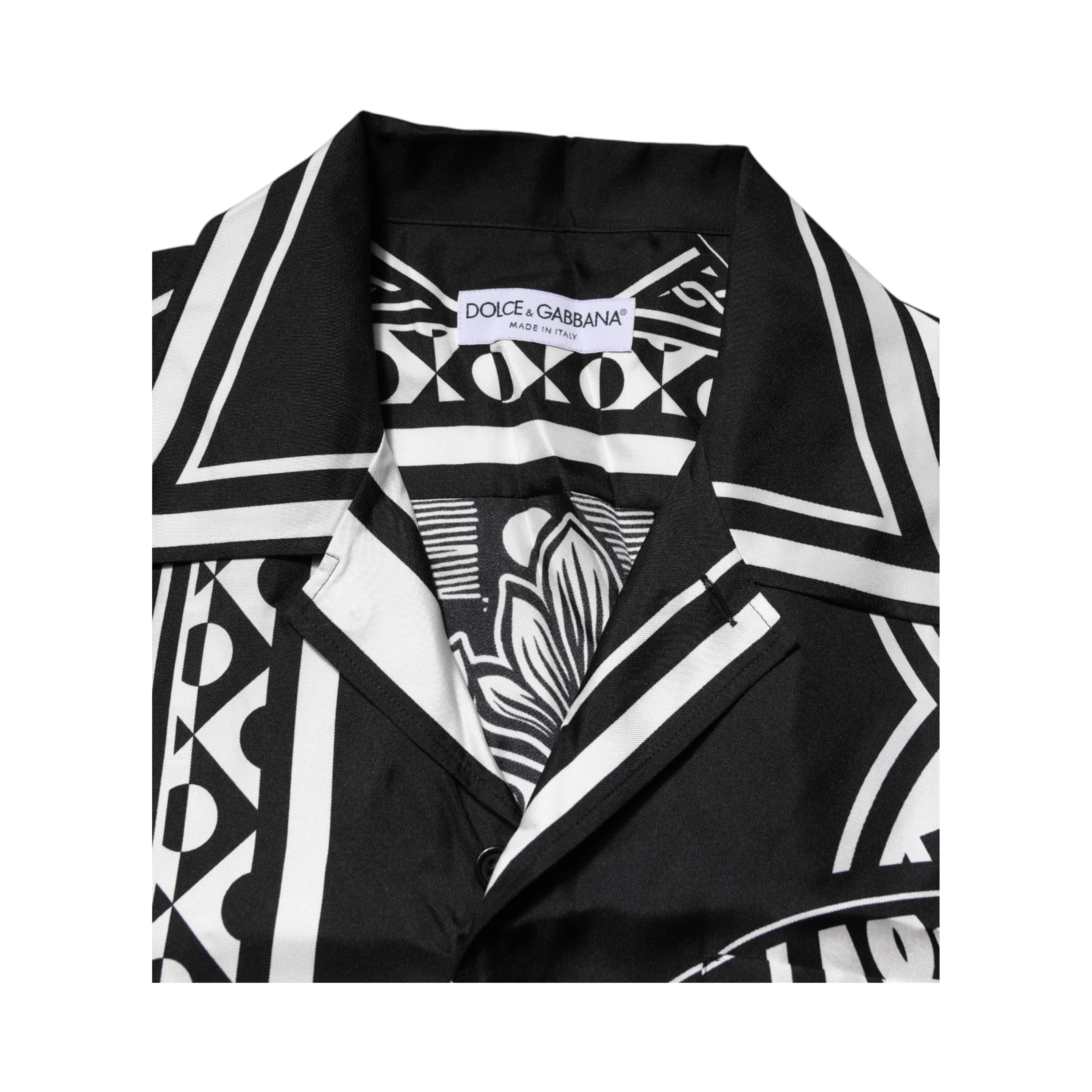 Black Silk Logo Print Short Sleeves Shirt