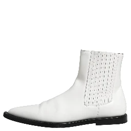 White Leather Chelsea SlipOn Ankle Boots Shoes