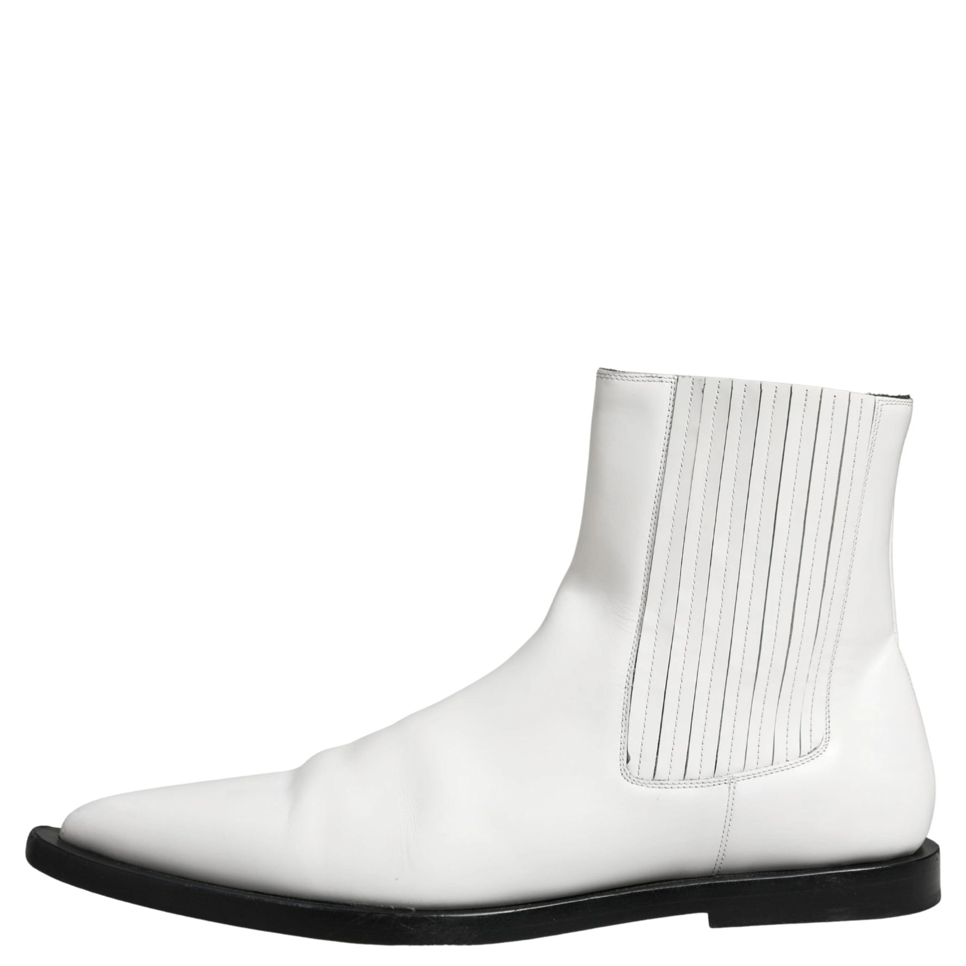 White Leather Chelsea SlipOn Ankle Boots Shoes