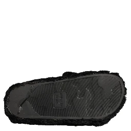 Black Faux Fur Panther Plush Flat Slides Shoes