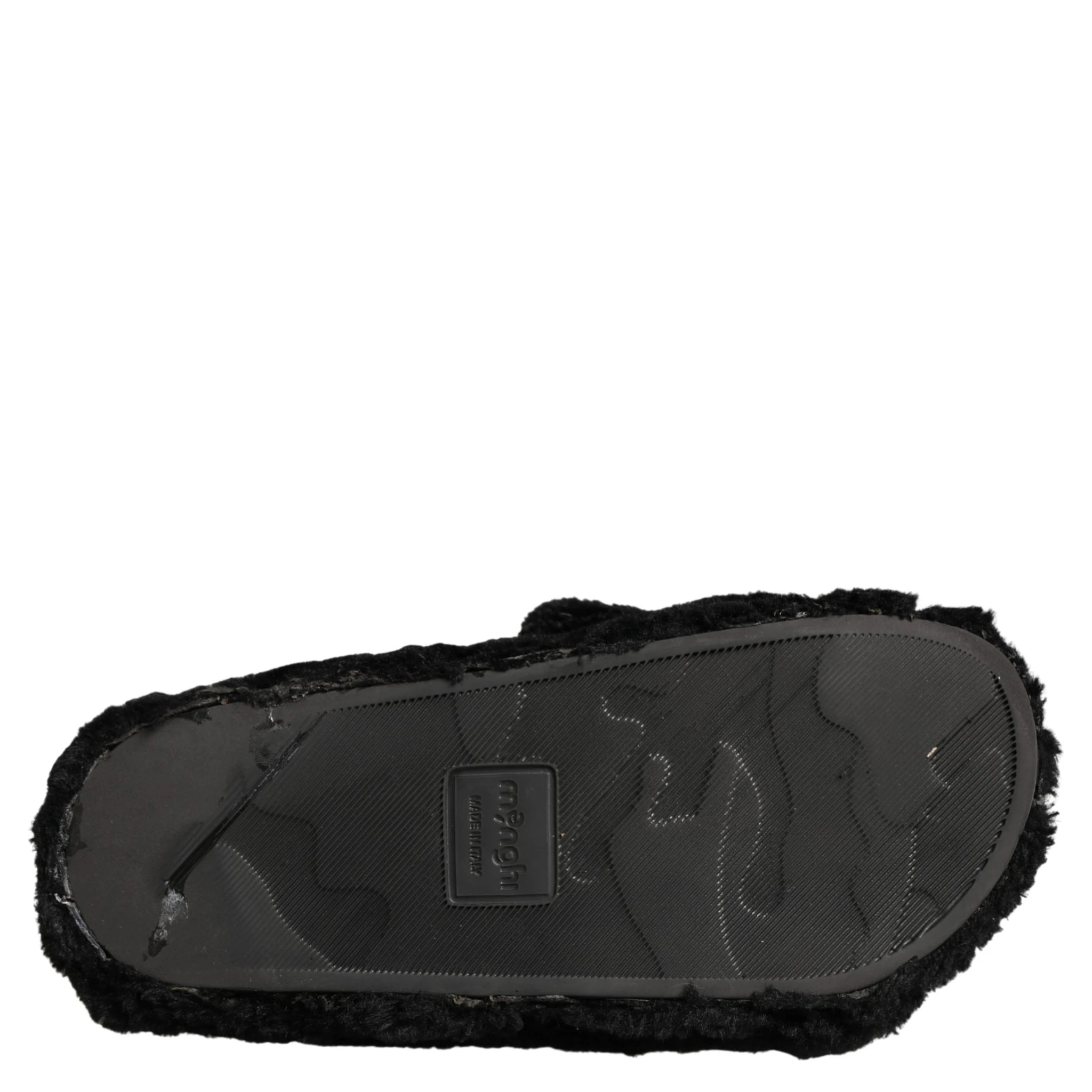 Black Faux Fur Panther Plush Flat Slides Shoes