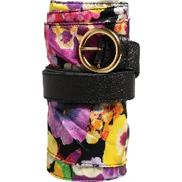 Multicolor Floral Wide Waist Gold Metal Buckle Cintura Belt