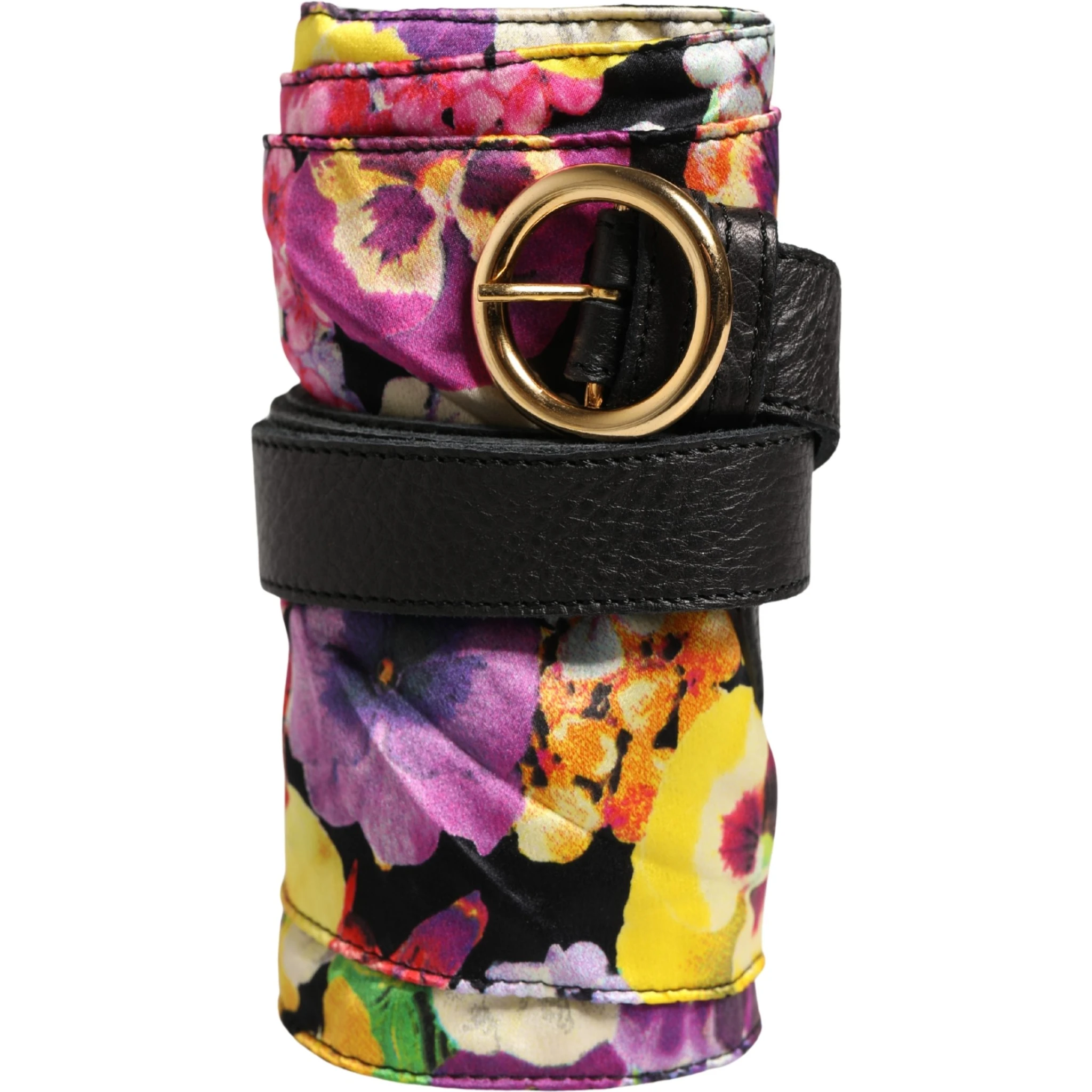 Multicolor Floral Wide Waist Gold Metal Buckle Cintura Belt