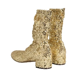Gold Sequined Short Boots Stretch Shoes
