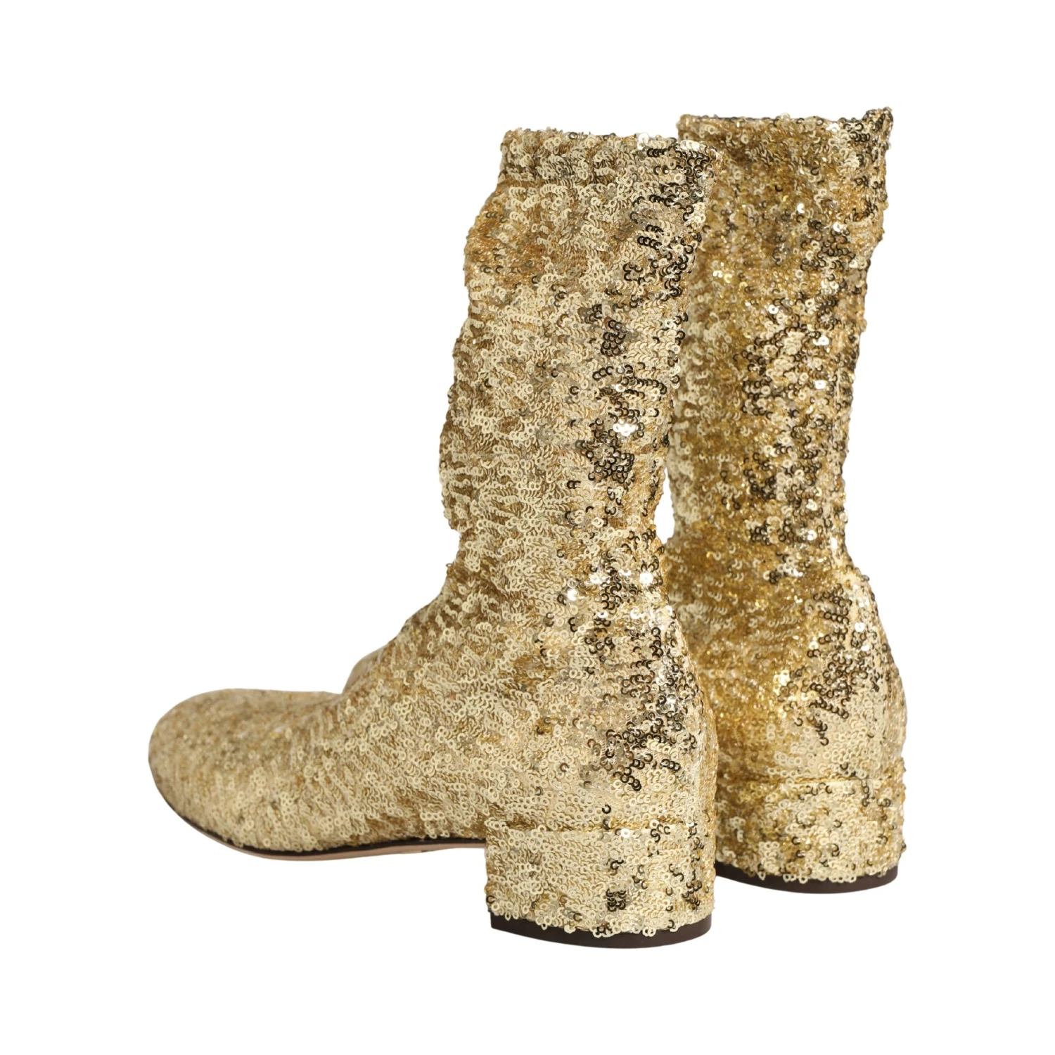 Gold Sequined Short Boots Stretch Shoes
